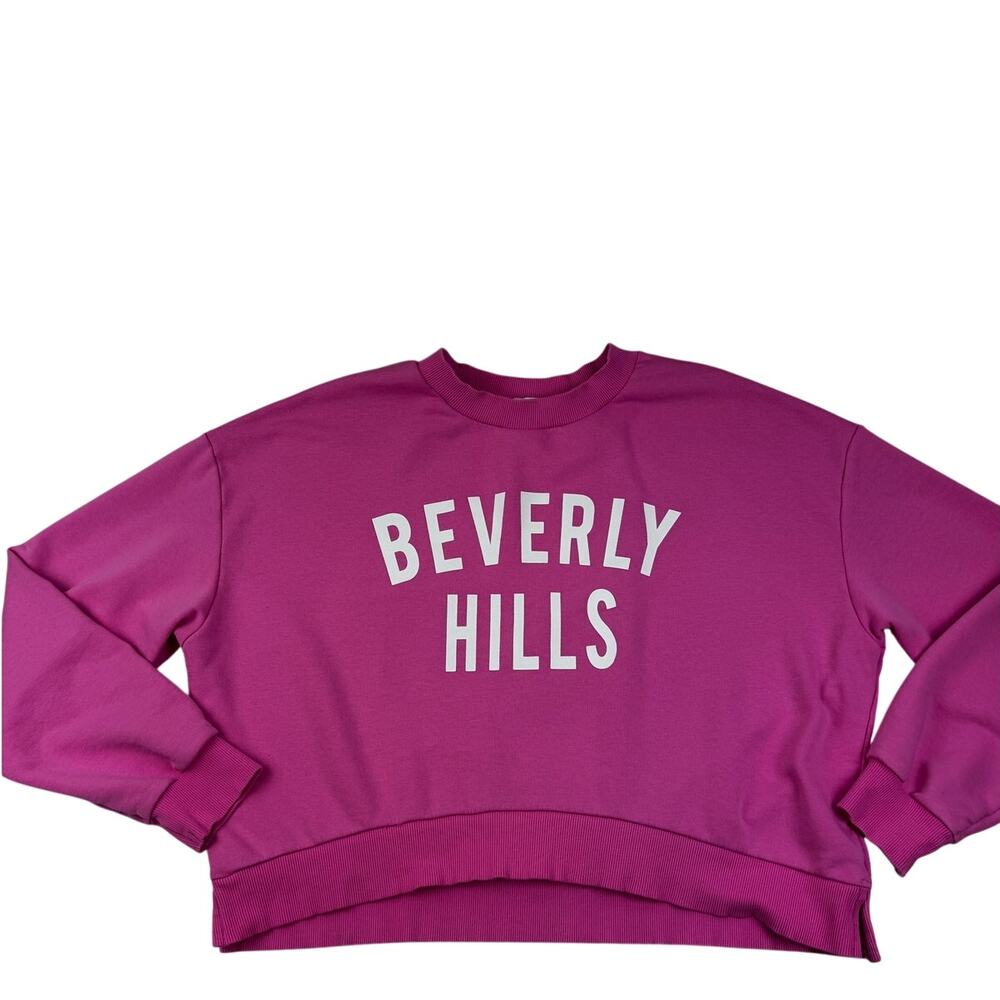 Glo Fashion Cropped Beverly Hills Logo Preppy Pullover Sweatshirt Women's Size L